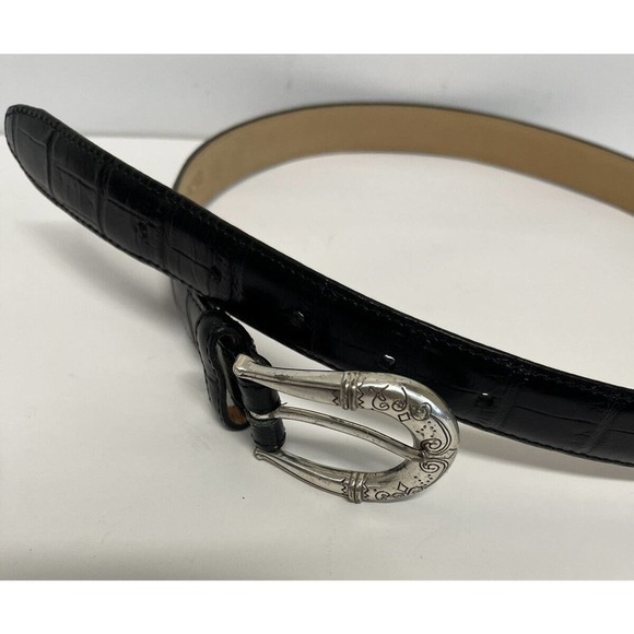 Vtg Brighton Womens Belt Size L Croc Embossed Ornate Buckle Western 41803 34" - Picture 3 of 8
